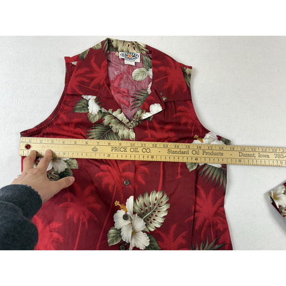 Vtg 90s Pacific Legends Hawaii Womens Red‎ Hibiscus Floral Top Pants Set Coastal - Picture 6 of 16